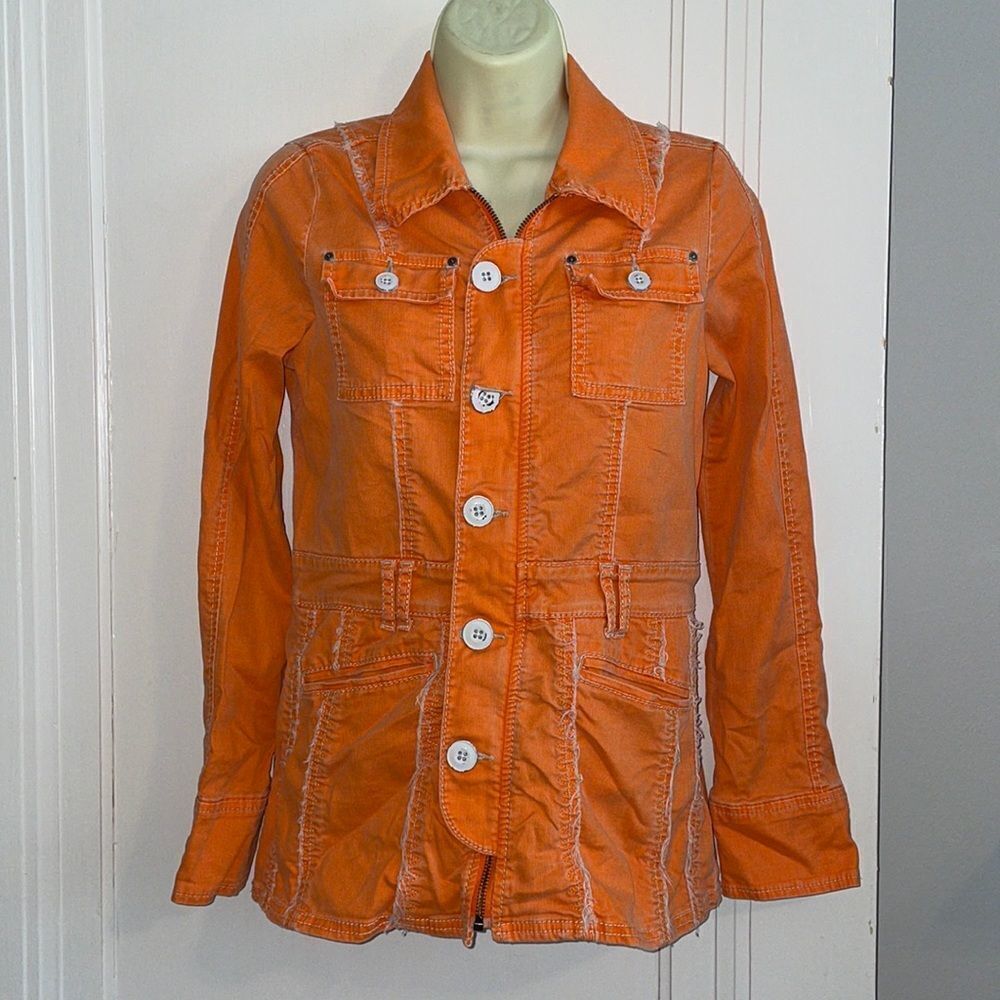 Christopher Blue orange denim look jacket